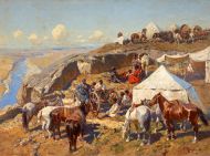 Конный лагерь в горах Кавказа