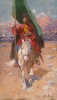 Всадник с зелёным черкесским флагом