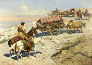 Черкесы с воловьими повозками взбираются на гору