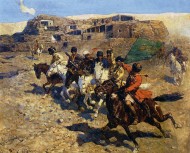 Атакующие черкесы перед аулом