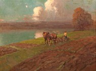 Пейзаж с пахарем на берегу