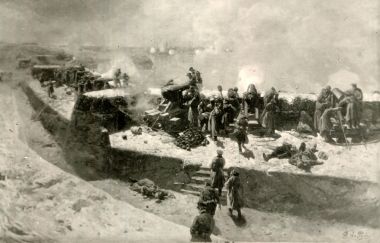 10-я батарея обстреливает англо-французскую эскадру 5 октября 1854 года