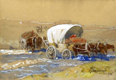 Пейзаж с крытой повозкой