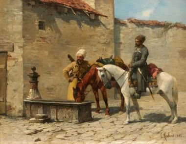 Два черкесских всадника у колодца