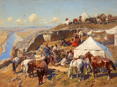 Конный лагерь в горах Кавказа