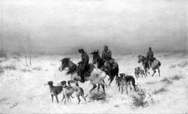 Охотники в зимнем пейзаже