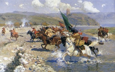 Атакующие черкесы пересекают реку Атакующие черкесы пересекают реку