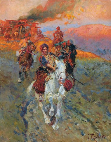 Кавказские всадники грабят деревню