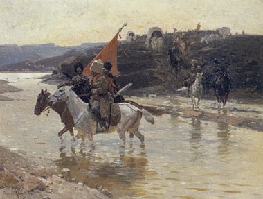 Circassians fording a river