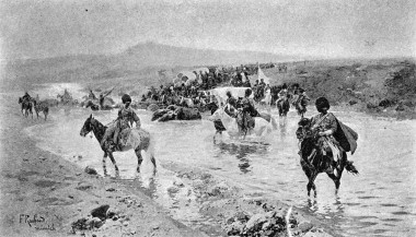 На Кавказе. Переправа горцев через реку