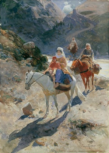 Армянская семья пересекает реку