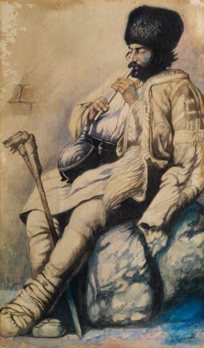 Кавказский флейтист в меховой куртке