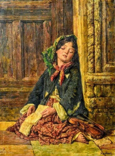 Спящая девочка-скрипачка