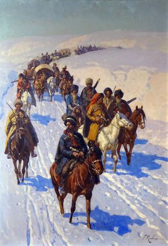 «Черкесский отряд с обозом, пересекающий заснеженные кавказские горы» «Черкесский отряд с обозом, пересекающий заснеженные кавказские горы»